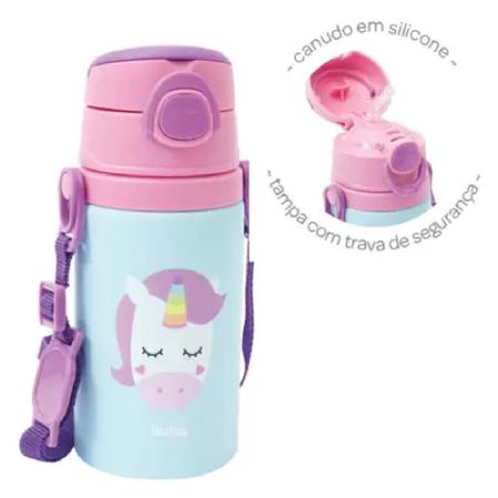 Imagem de Garrafinha De Alumínio Com Canudo Animal Fun Unicórnio 400ml 12117 - Buba