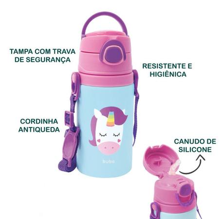 Imagem de Garrafinha De Alumínio Com Canudo Animal Fun Unicórnio 400ml 12117 - Buba