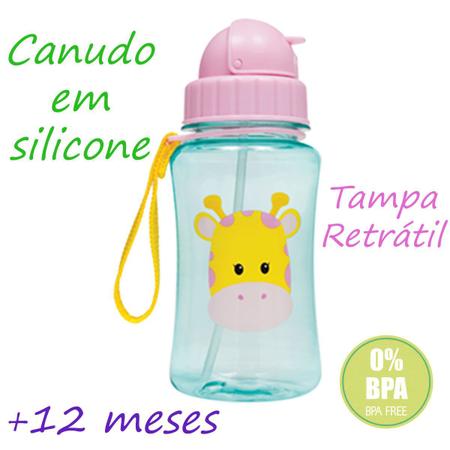 Imagem de Garrafinha Infantil Animal Fun e Frutti com Canudo e Alça 400 ml Buba