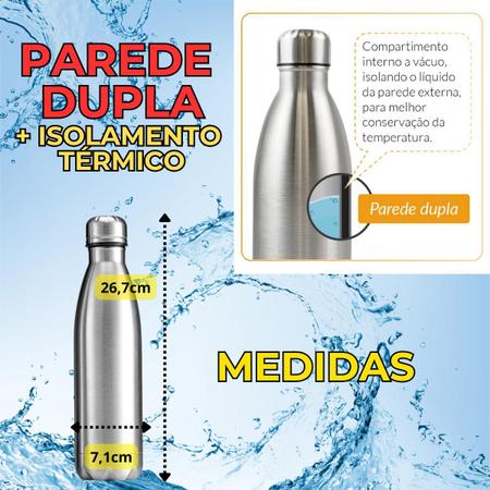 Imagem de Garrafinha Termica 500ML 500 ml Garrafa De Agua Inox Original Inoxidavel Frio Gelando Quente 24h academia trabalho escritorio casa oficina capa dupla