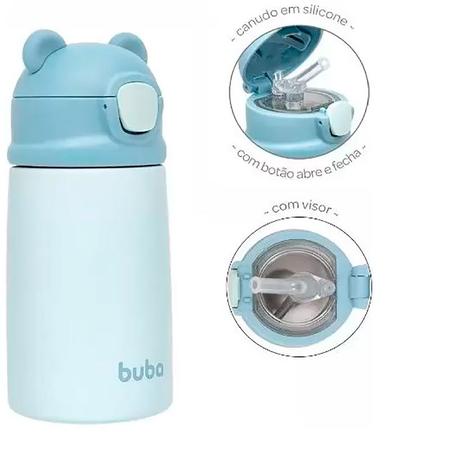 Imagem de Garrafinha Térmica Parede Dupla com Canudo de Silicone Ursinho Azul 320ml 18076 - Buba