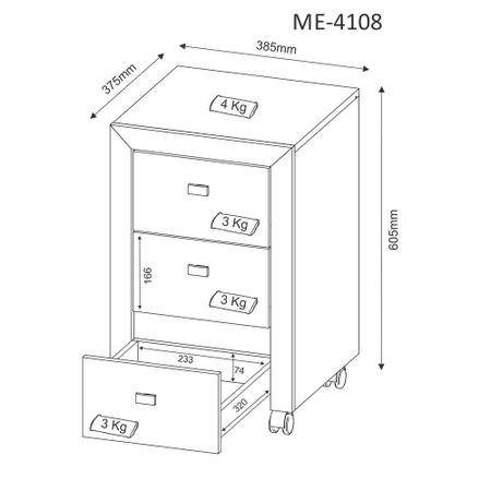 Imagem de Gaveteiro com Rodízios3 Gavetas Amendoa Me4108 - Tecno Mobili