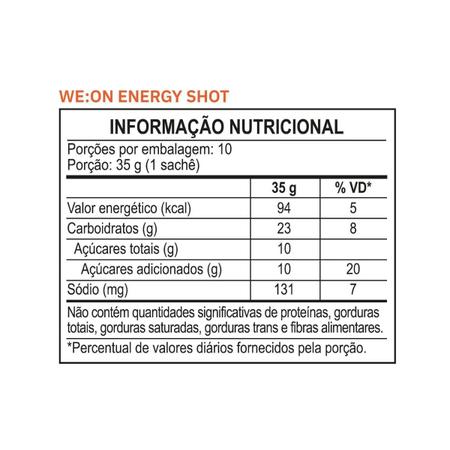 Imagem de GEL CARBOIDRATO ENERGY SHOT (10 Sachês 35g) WE ON - BAUNILHA E LARANJA