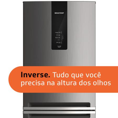 Imagem de Geladeira Brastemp Frost Free Inverse 443 litros cor Inox com Turbo Ice - BRE57AK