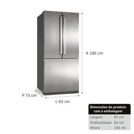 Imagem de Geladeira Brastemp Frost Free Side Inverse 540 litros cor Inox com Ice Maker - BRO80AK