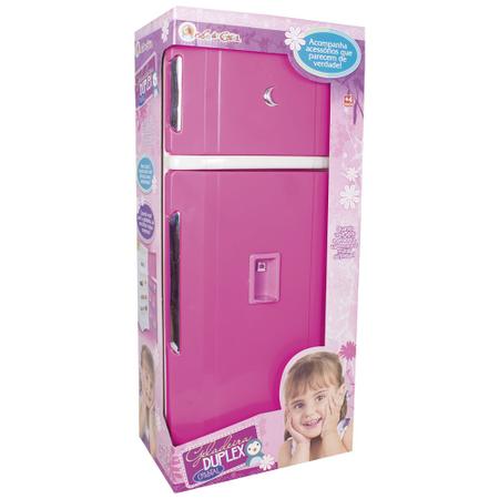 Imagem de Geladeira Duplex Com 15 Acessórios Rosa Infantil Grande 64cm