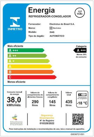 Imagem de Geladeira Electrolux Frost Free Inverter 435L Efficient com AutoSense Side by Side cor Inox Look (IS4S)