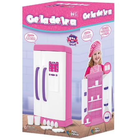 Imagem de Geladeira Infantil Brinquedo Rosa Grande Completa Com Acessórios