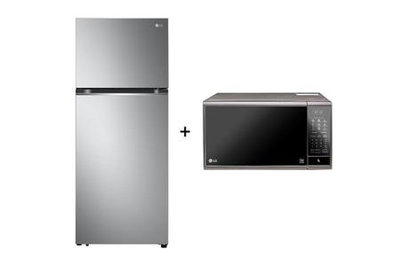 Imagem de Geladeira lg inverter frost free inox 395l 220v gn-b392plm + micro-ondas lg grill 30l 220v ms3095lra