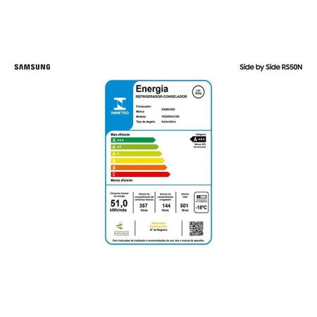 Imagem de Geladeira Samsung RS50N Frost Free Side by Side com Dispenser de Água e Gelo 501L Inox Look