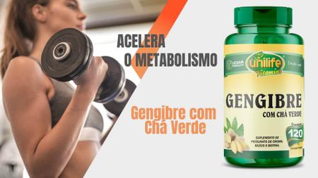 Imagem de GENGIBRE + Chá Verde, Silício, Biotina 120 Comp UNILIFE