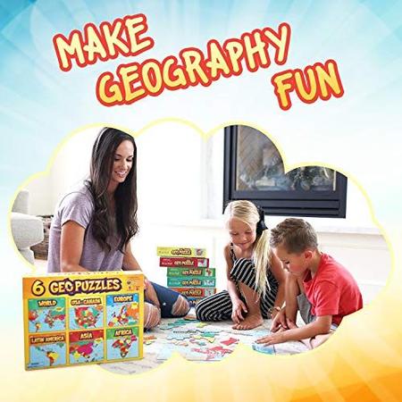 Imagem de GeoToys  6 GeoPuzzles Set in One Box  Educativo Kid Toys for Boys and Girls, 50+ Piece Geography Jigsaw Puzzles, Jumbo Size Kids Puzzles  Idades 4 anos ou mais