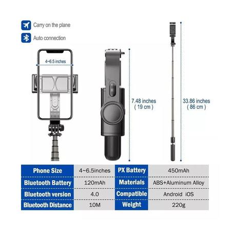 Imagem de Gimbal Estabilizador Profissional para Celular com Tripé