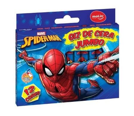 Imagem de Giz de Cera Jumbo com 12 Cores Spider Man- MOLIN