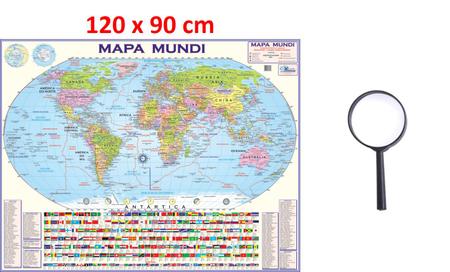 Imagem de Globo Terrestre Político Verde Turquesa 30cm Diâmetro Com Mapa Mundi Gigante E Lupa