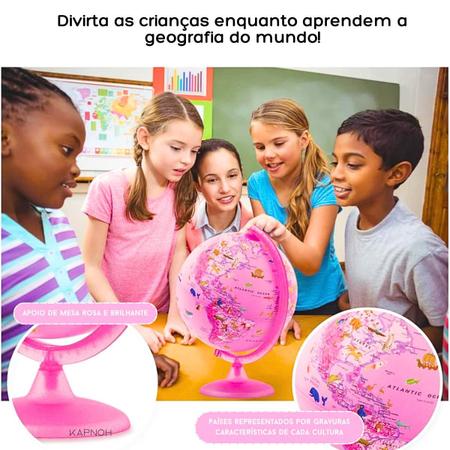 Imagem de Globo Terrestre Rosa Infantil Iluminado Led Pink Zoo 25 Cm
