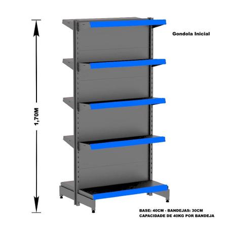 Imagem de Gondola Centro 170 Amapa Flex Inicial Preto 10 Bandejas Pe A