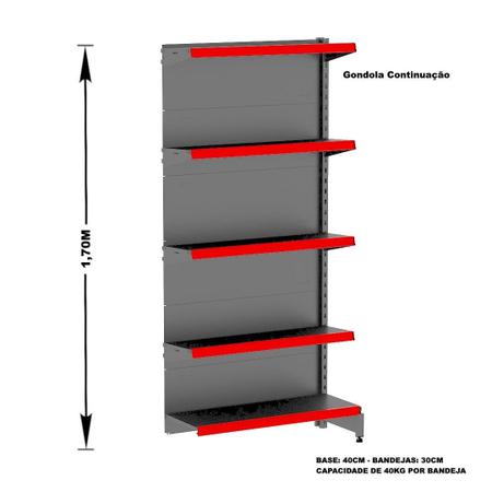 Imagem de Gondola Parede 170 Amapa Flex Continuação Preto 5 Bandejas P