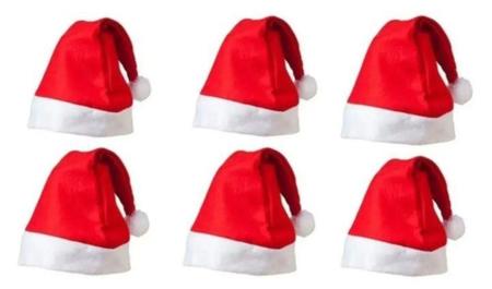 Imagem de Gorro Papai Noel Kit C/ 6 - Cetim - Vermelho E Branco Rmi