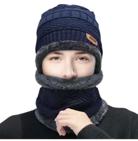 Imagem de Gorro Unissex Cachecol Gola balaclava Forrada de Pelinho