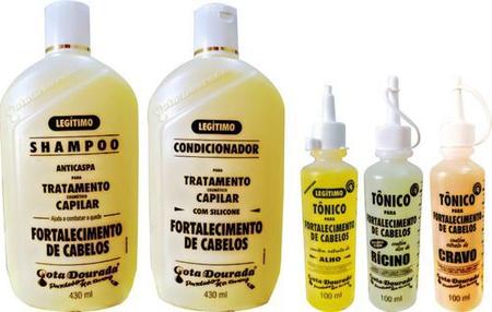 Imagem de Gota Dourada Kit Shampoo E Condicionador + 3 Tônicos ( Alho, Cravo e Ricino)