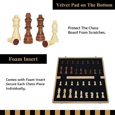 Imagem de Gothink Wooden Magnetic Chess Set Jogos de tabuleiro portáteis Folding Chessboard15 "x15" Jogo de quebra-cabeça com 32 madeira maciça ajedrez peça de xadrez para adultos e crianças Viagem Família Jogo Presente