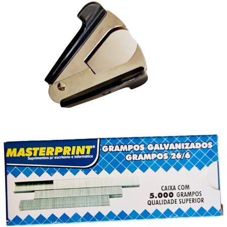 Imagem de Grampeador Metal 100 Fls + Grampo + Extrator Profissional