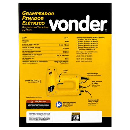 Imagem de Grampeador Pinador Eletrico Vonder Gpe 168 Profissional 110v