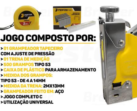 Imagem de Grampeador Tapeçaria Manual C/ Maleta + Trena + 500 Grampos