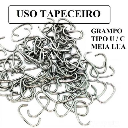 Imagem de Grampo C U Meia Lua Galvanizado P/ Alicate Tapeceiro Estofad