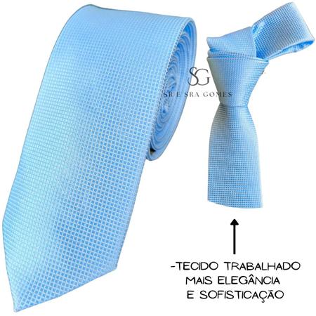 Imagem de Gravata Azul Serenity Tecido Trabalhado Quadradinho para Padrinhos e Casamento