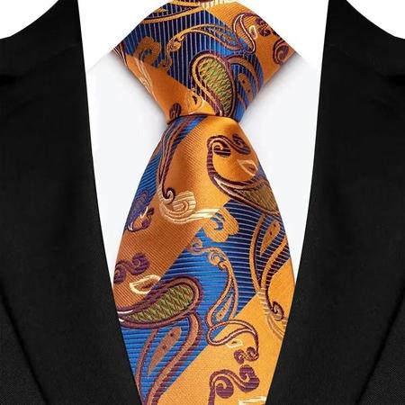 Imagem de Gravata Masculina Paisley Floral Laranja e Marrom - 8cm - Jacquard para Festa