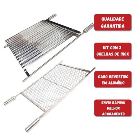 Imagem de Grelha Churrasco Argentina Parrilla + Grelha Moeda 70x40Inox