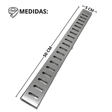 Imagem de Grelha Pluvial Respingos Inox 5x50 Estreito no Aro Reta