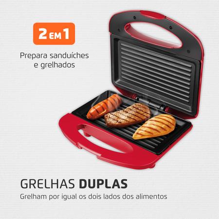 Imagem de Grill e Sanduicheira Mondial Inox Red S-19