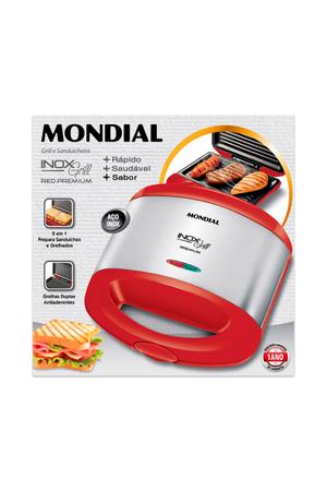 Imagem de Grill e Sanduicheira Mondial Inox Red S19 Vermelha Inox - 800W 127V