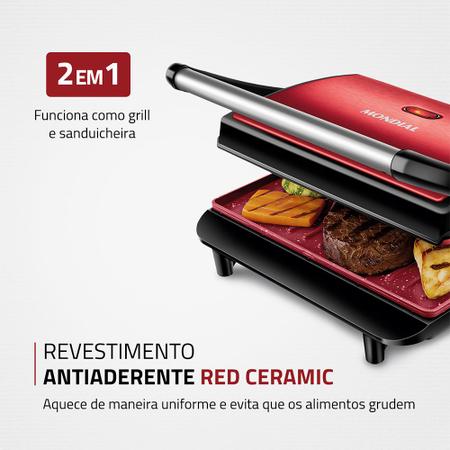 Imagem de Grill Elétrico Master Press Mondial Red Ceramic PG-01-RC 127V