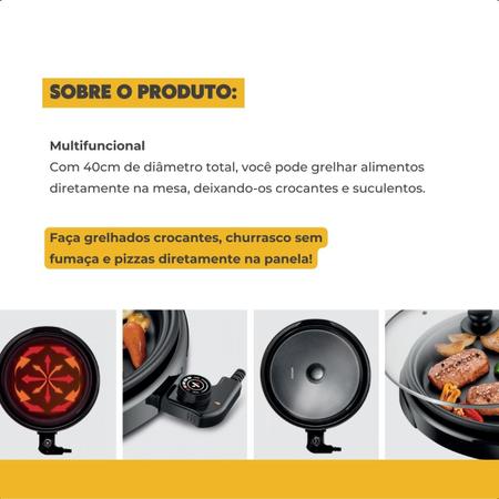 Imagem de Grill Multifuncional Panela Elétrica Gourmet PGR151 5 Níveis Controle de Temperatura Antiaderente Portátil 1500W