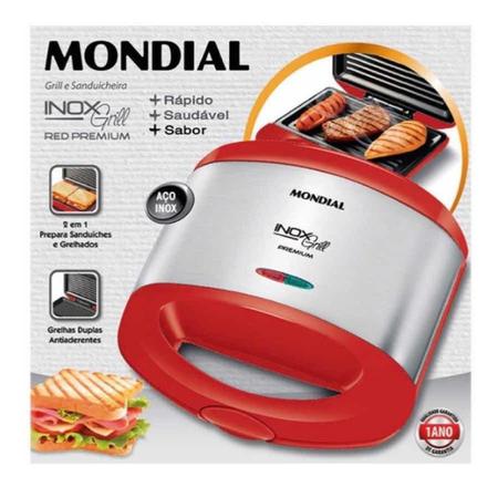 Imagem de Grill Sanduicheira Mondial Inox Premium S-19 Vermelha 127V