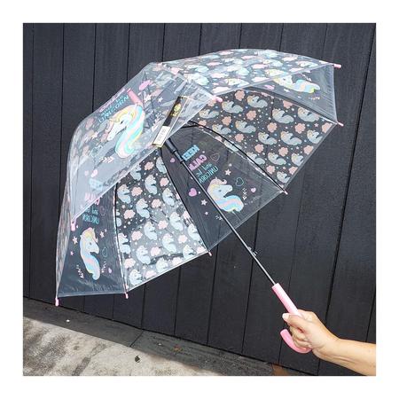 Guarda-chuva infantil, guarda-chuva arqueado automático transparente com  bolha de cúpula com lindo desenho de nuvem de arco-íris, guarda-chuva  infantil transparente de desenho animado