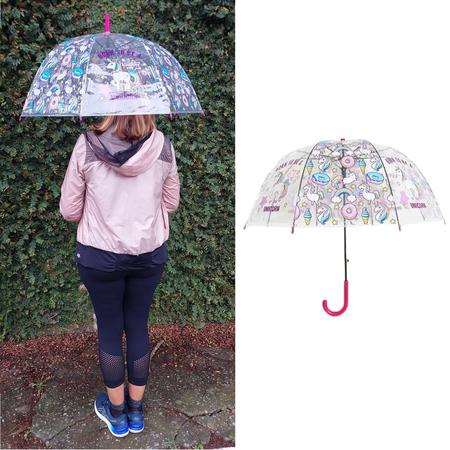 Guarda-chuva infantil, guarda-chuva arqueado automático transparente com  bolha de cúpula com lindo desenho de nuvem de arco-íris, guarda-chuva  infantil transparente de desenho animado