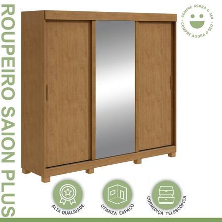 Imagem de Guarda-roupa 3 Portas 3 Gavetas Saion Plus 1 Porta Glass com Pés