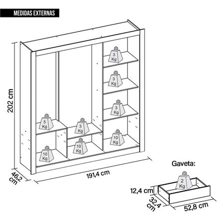 Imagem de Guarda Roupa 3 Portas 4 Gavetas Espelho Glass Branco Caemmun
