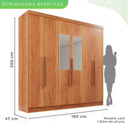 Imagem de Guarda Roupa 6 Portas 2 Gavetas MDP com Espelho Cinamomo