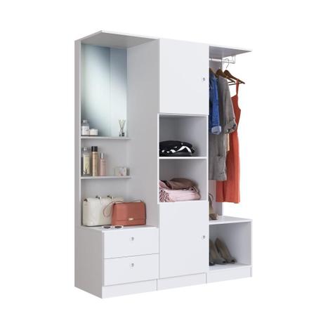 Imagem de Guarda Roupa Armário Roupeiro Closet Solteiro Espelho 2 Portas 2 Gavetas Cabideiro Quarto Branco