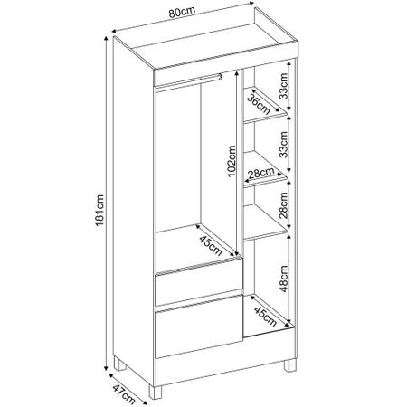 Imagem de Guarda Roupa Armário Roupeiro Solteiro 3 Portas 2 Gavetas 3 Prateleiras Quarto Wind Marrom Madeira