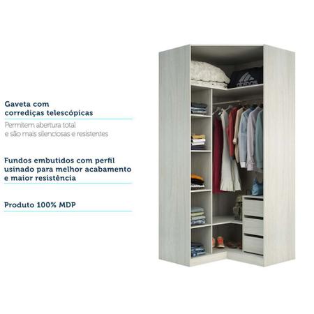 Imagem de Guarda Roupa Canto Closet sem Portas 3 Gavetas, Cabideiro, 5 Prateleiras Prime Luciane MA³veis