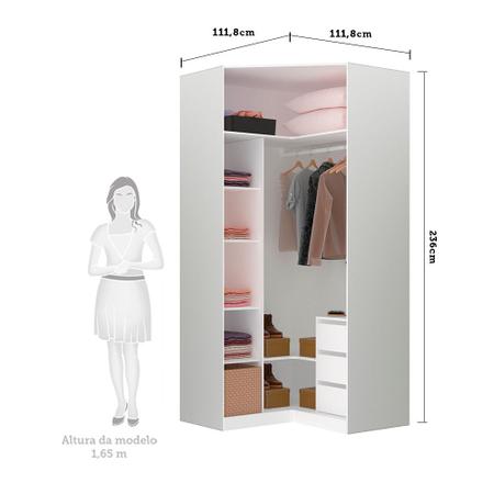 Imagem de Guarda Roupa Canto Closet sem Portas 3 Gavetas, Cabideiro, 5 Prateleiras Prime Luciane MA³veis