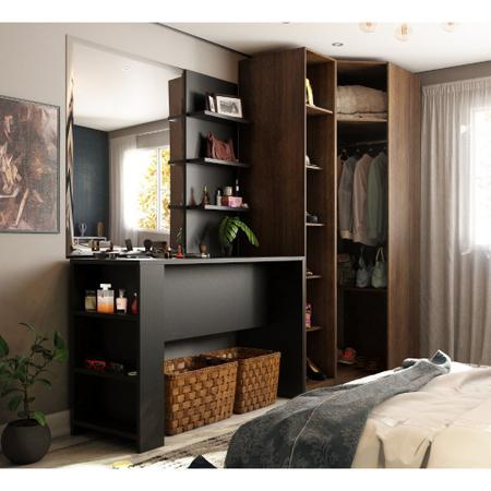 Guarda Roupa Canto Closet sem Portas 4 Peças, Prateleiras e Bancada com Painel Prime Luciane Móveis - Kit Imagem de Guarda Roupa Canto Closet sem Portas 4 Peças, Prateleiras e Bancada com Painel Prime Luciane Móveis