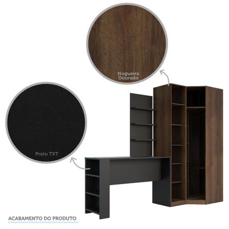 Guarda Roupa Canto Closet sem Portas 4 Peças, Prateleiras e Bancada com Painel Prime Luciane Móveis - Kit Imagem de Guarda Roupa Canto Closet sem Portas 4 Peças, Prateleiras e Bancada com Painel Prime Luciane Móveis